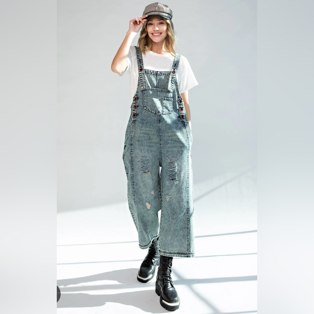 EASEL High Hopes Oversized Baggy Blue Jean Overalls
